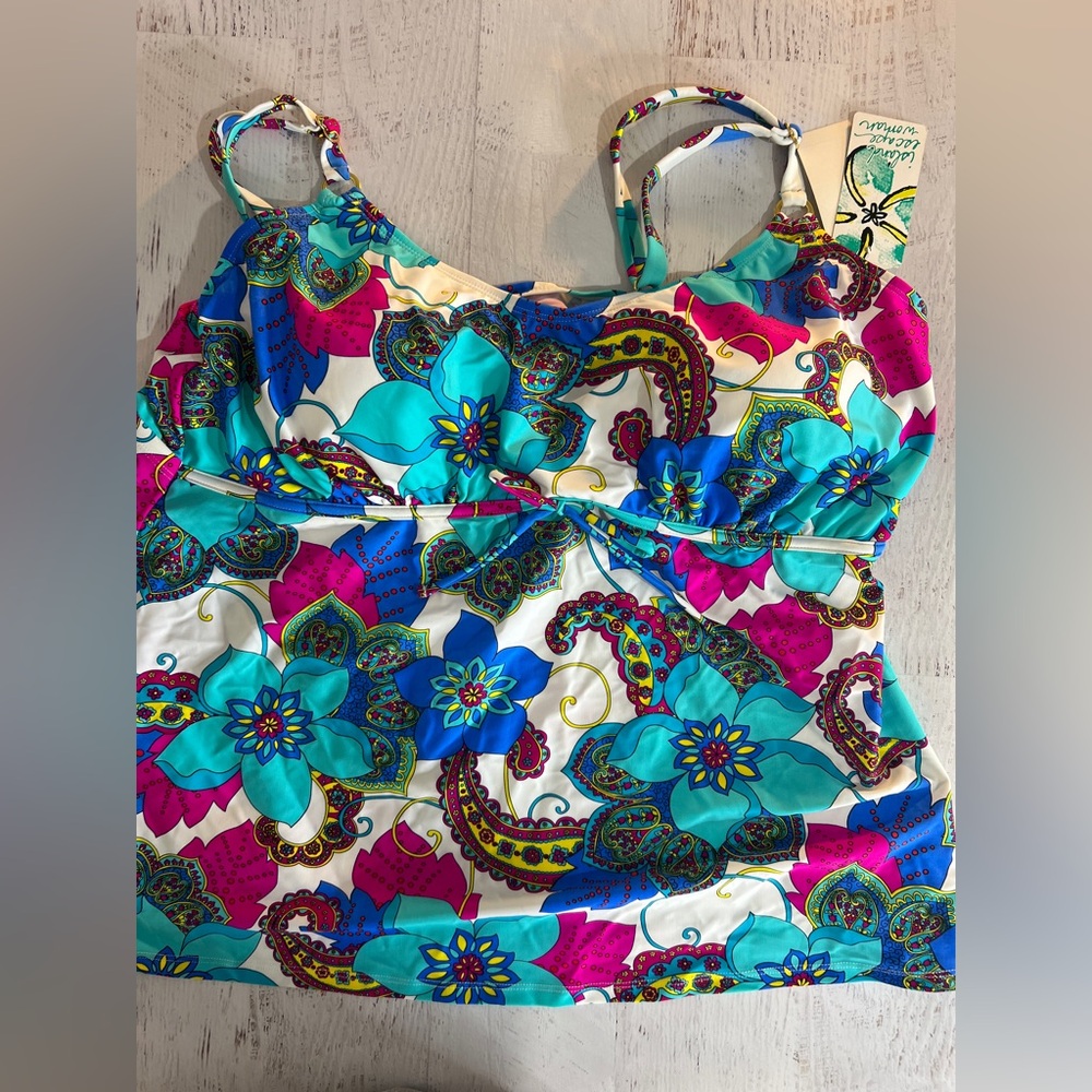 Women's Island Escape Blue and Pink Floral One Piece, NWT, size 24w